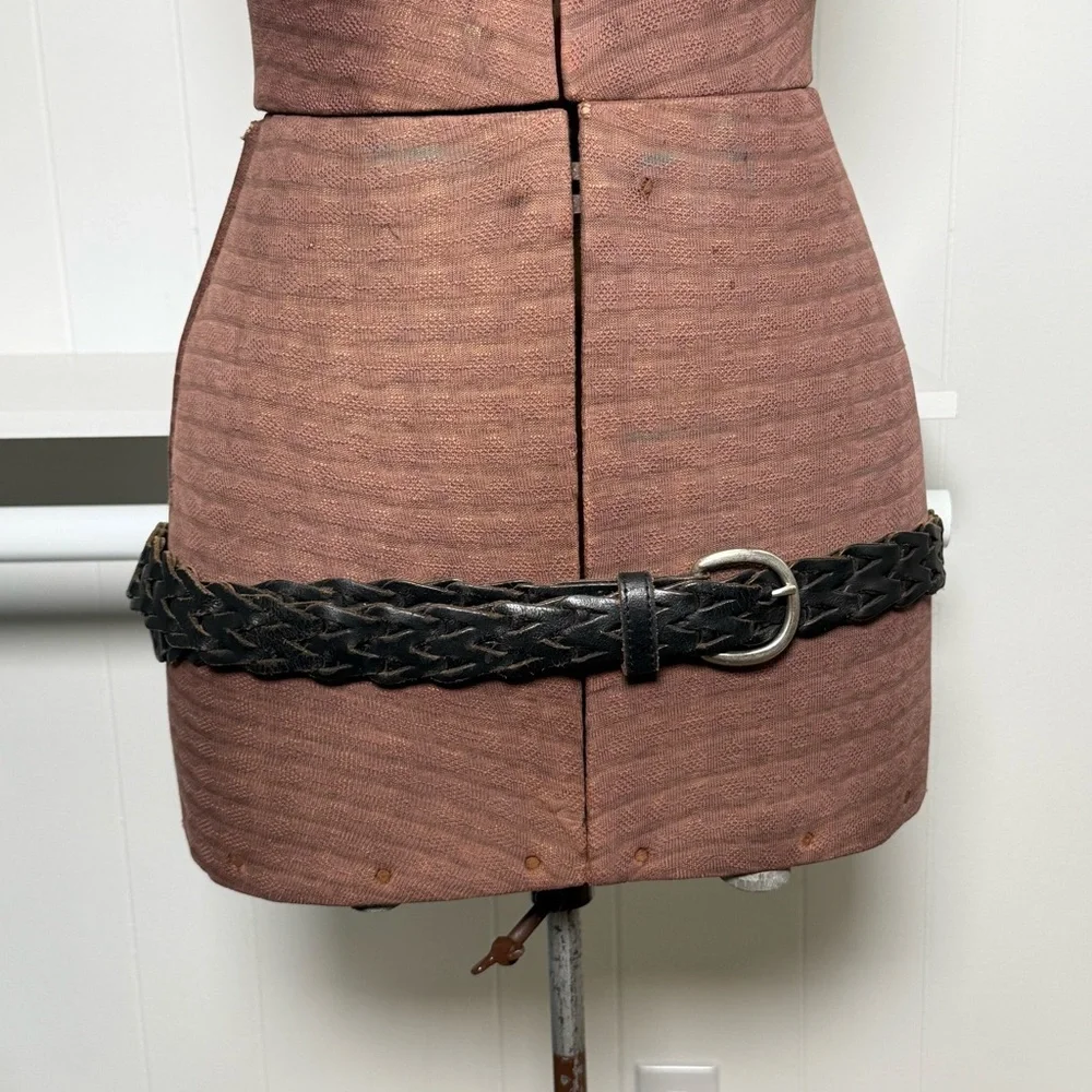 Vintage Dark Brown Leather Belt Open Weave Braided Woven Unisex OSFM (44/110)
